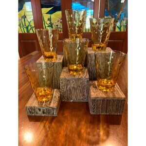 Vintage Amber Hazel Atlas Capri Dot Juice Glasses.